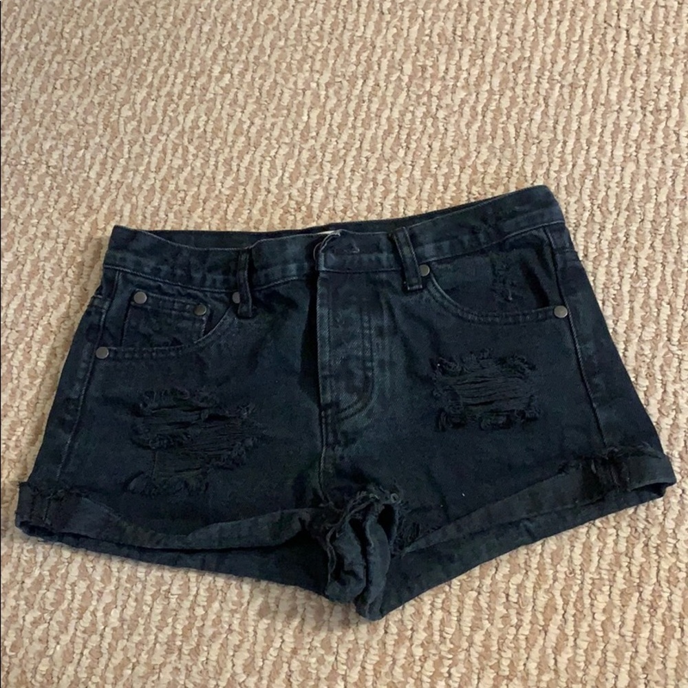 High waisted black ripped shorts